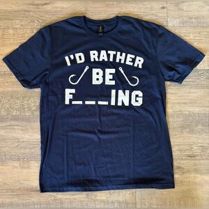 Men’s navy blue I’d rather be blank fishing quote statement graphic t-shirt